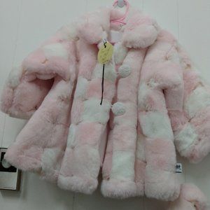 Pink & White Fur Coat with Matching Hat